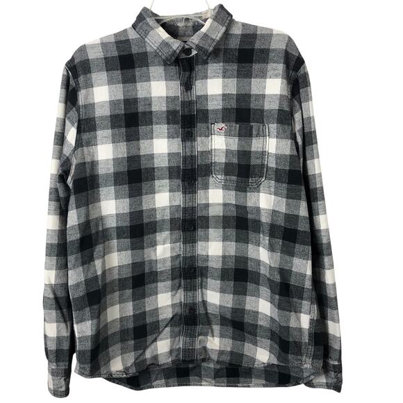 Hollister Men's Black & White Plaid Long Sleeve Flannel Button-Up Shirt Size XL - Picture 1 of 7